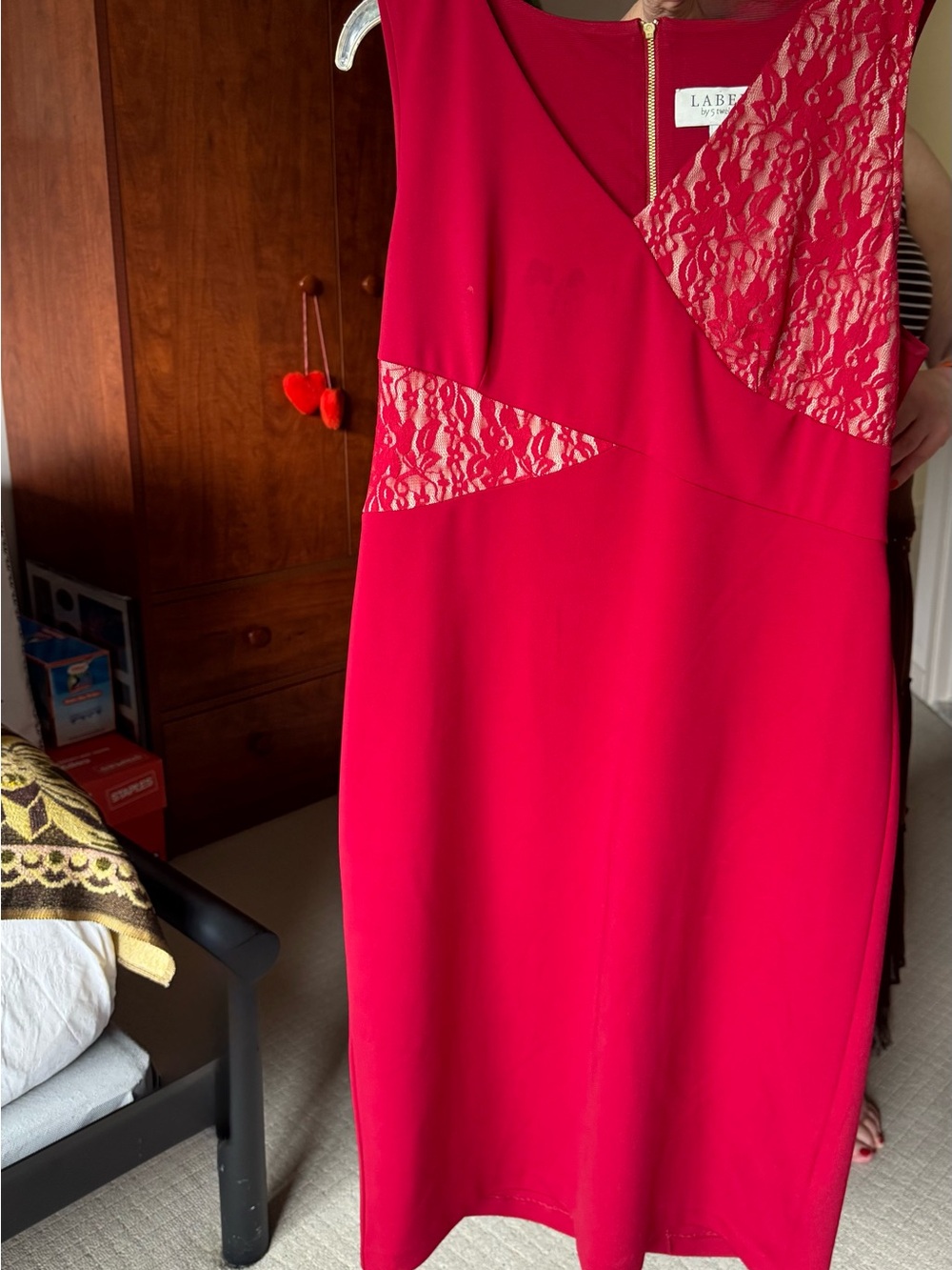LABEL by 5 twelve Red Sleeves Lace Sheath Dress Sz XL